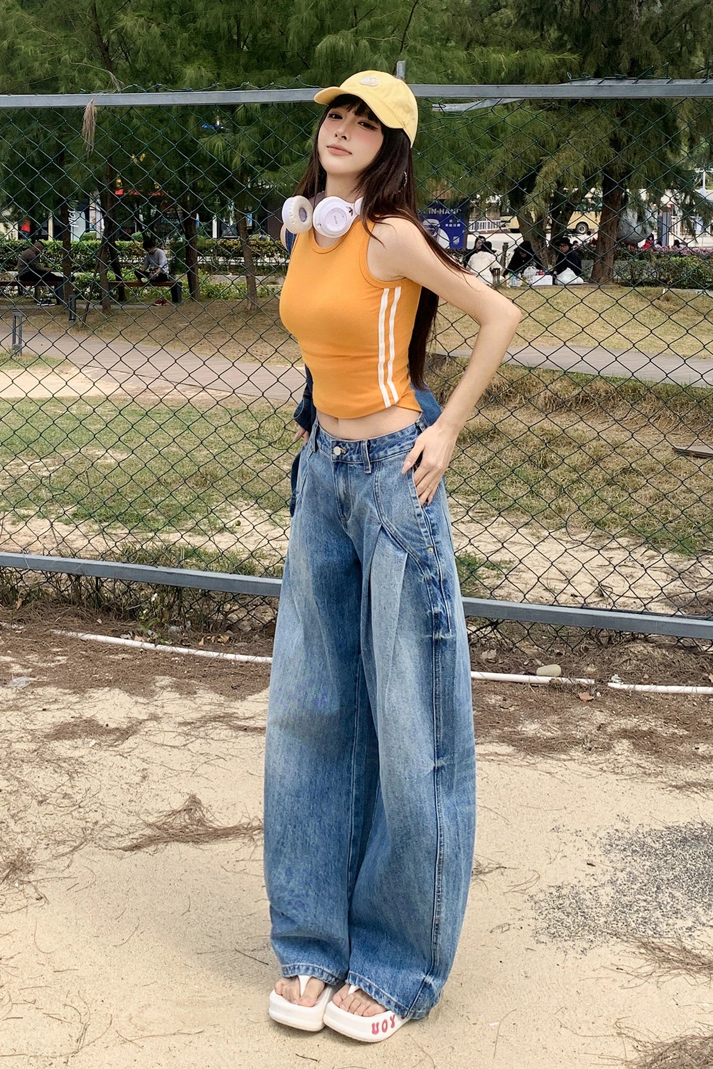 American Retro Street Style Curved Blade Loose Fit Jeans, Versatile Denim Jeans, New Spring/Summer Style, Floor-Length Pants