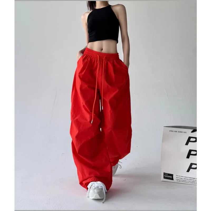 Traf American Retro Hot Girl Work Pants Loose Street Dance Hip-hop Trend Woman Clothing Korean Popular Clothes Women's