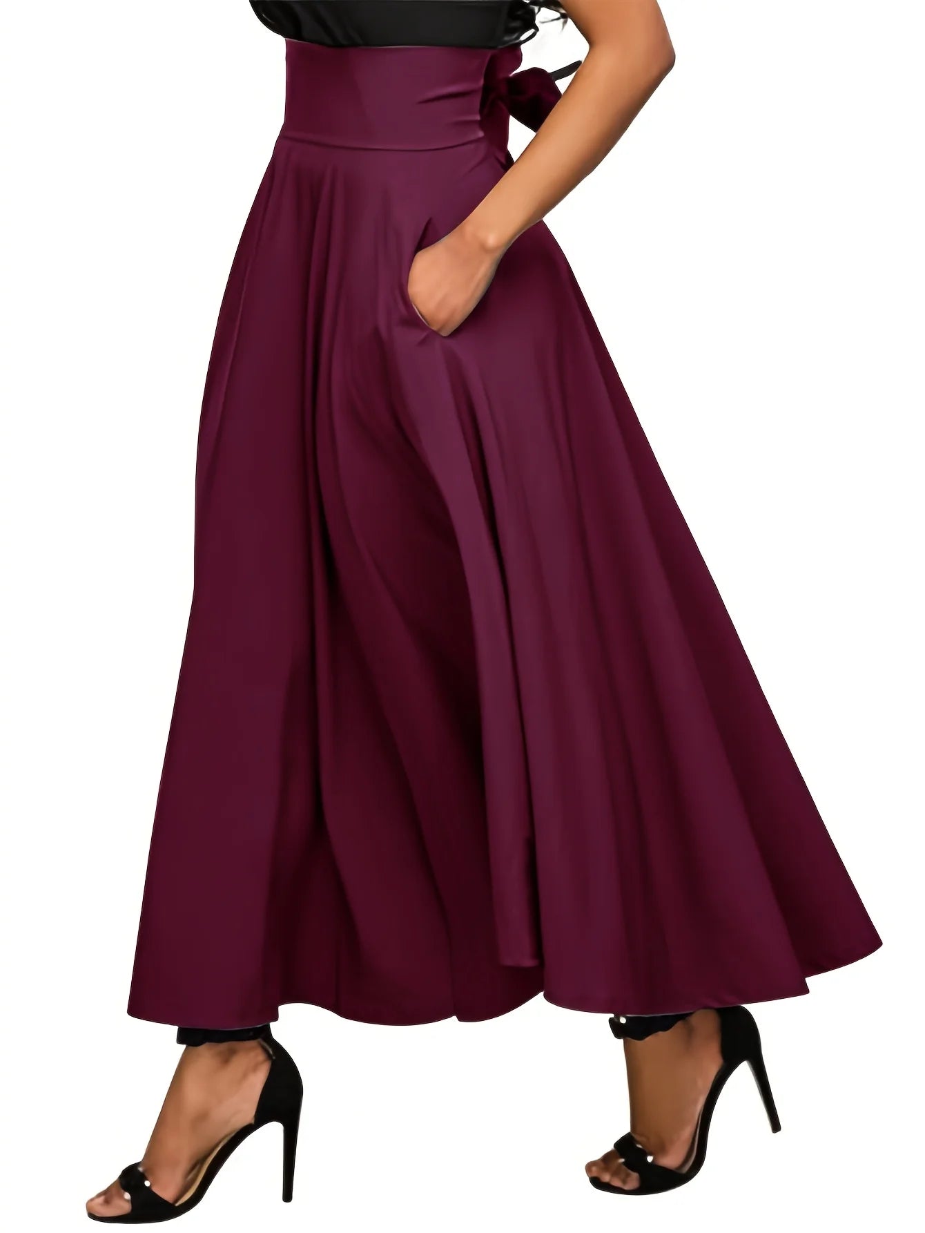 New In Dresses Solid Color A-line Skirts for Woman Clothing High Elastic Waist Long Skirt Women With Bow Elegant Women's Skirts